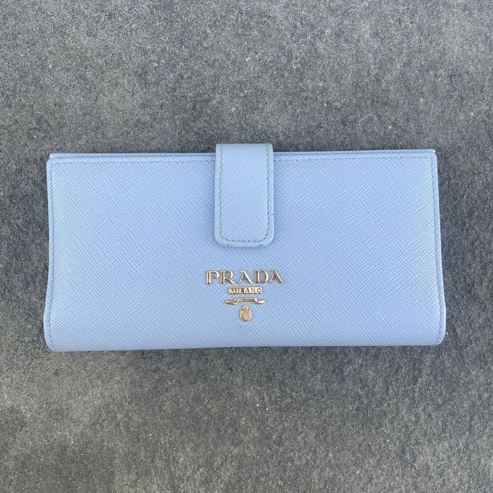 Prada Saffiano Leather Blue Ling Snap Wallet